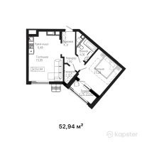 ЖК Tumar Residence — 2-ком 52.9 м² (от 20,646,600 тг)