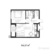 ЖК Tumar Residence — 2-ком 54.3 м² (от 21,165,300 тг)