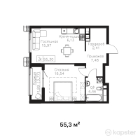 ЖК Tumar Residence — 2-ком 55.3 м² (от 21,567,000 тг)