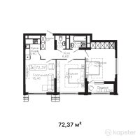 ЖК Tumar Residence — 3-ком 72.4 м² (от 28,224,300 тг)