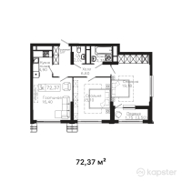 ЖК Tumar Residence — 3-ком 72.4 м² (от 37,270,550 тг)