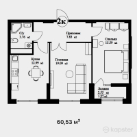 ЖК Delta — 2-ком 60.5 м² (от 23,700,000 тг)