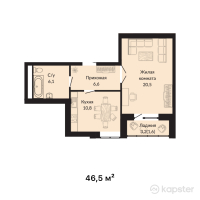 ЖК Amina — 1-ком 46.5 м² (от 15,345,000 тг)