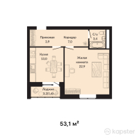 ЖК Amina — 2-ком 53.1 м² (от 17,523,000 тг)