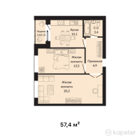 ЖК Amina — 2-ком 57.4 м² (от 18,942,000 тг)