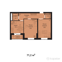 ЖК Amina — 2-ком 71.2 м² (от 23,496,000 тг)