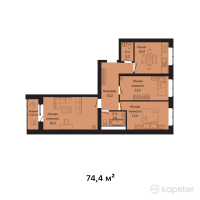 ЖК Amina — 3-ком 74.4 м² (от 24,552,000 тг)