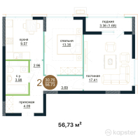 ЖК Muz Tau — 2-ком 56.7 м² (от 19,855,500 тг)