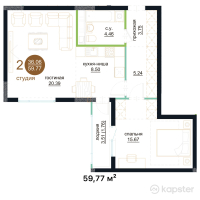 ЖК Muz Tau — 2-ком 59.8 м² (от 20,919,500 тг)