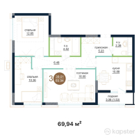 ЖК Muz Tau — 3-ком 69.9 м² (от 24,479,000 тг)