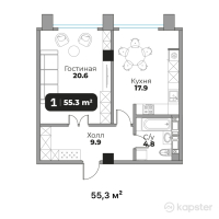 ЖК Авторский дом 42 — 1-ком 55.3 м² (от 66,360,000 тг)