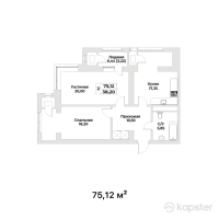 ЖК Комфорт Сити — 2-ком 75.1 м² (от 63,100,800 тг)