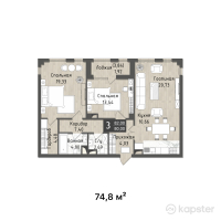 ЖК Europe city — 3-ком 74.8 м² (от 64,702,000 тг)