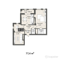 ЖК Europe city — 2-ком 77.4 м² (от 77,400,000 тг)