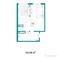 ЖК Kokjiek City — 2-ком 54.6 м² (от 18,011,500 тг)