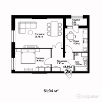 ЖК Qazaq Eli Kulan — 2-ком 61,9 м² (null)