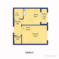 ЖК AYANA PLAZA — 1-ком 34.2 м² (от 11,279,500 тг)