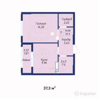 ЖК AYANA PLAZA — 1-ком 37.3 м² (от 12,309,000 тг)