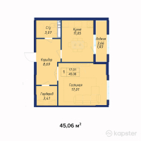 ЖК AYANA PLAZA — 1-ком 45.1 м² (от 14,869,800 тг)