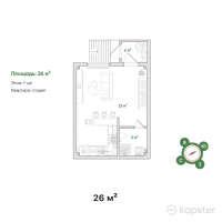 КГ Оазис — 1-ком 26 м² (от 10,400,000 тг)