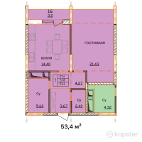 ЖК Tokyo — 1-ком 53.4 м² (от 25,098,000 тг)