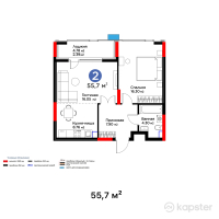 ЖК Atlant Unique — 2-ком 55.7 м² (от 38,711,500 тг)