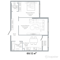 ЖК Duman — 2-ком 69.1 м² (от 44,236,800 тг)