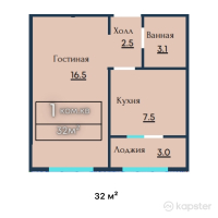 ЖК На Сулейменова — 1-ком 32 м² (от 20,672,000 тг)