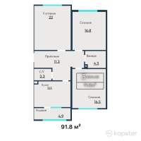 ЖК На Сулейменова — 3-ком 91.8 м² (от 48,195,000 тг)