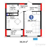 ЖК Aisar — 1-ком 38.3 м² (от 16,064,460 тг)