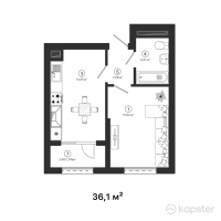 ЖК Irgeli — 1-ком 36.1 м² (от 12,996,000 тг)