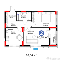 ЖК MoD. Comfort — 2-ком 60.5 м² (от 25,971,660 тг)