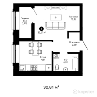 ЖК Dauir — 1-ком 32.8 м² (от 15,256,650 тг)