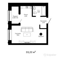 ЖК Dauir — 1-ком 33.2 м² (от 15,447,300 тг)