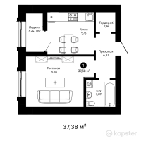 ЖК Dauir — 1-ком 37.4 м² (от 17,381,700 тг)