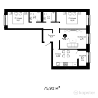 ЖК Dauir — 3-ком 75.9 м² (от 32,266,000 тг)