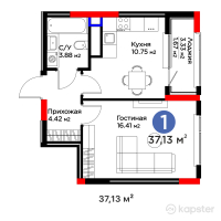 Бигвилль Sapa.4LIFE — 1-ком 37.1 м² (от 17,488,230 тг)