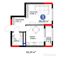 Бигвилль Sapa.4LIFE — 1-ком 38.3 м² (от 18,340,910 тг)