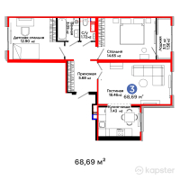 ЖК AruPark — 3-ком 68.7 м² (от 23,491,980 тг)