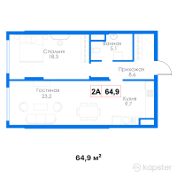 ЖК Dial Residence — 2-ком 64.9 м² (от 71,390,000 тг)