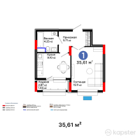 ЖК GreenLine.Silva — 1-ком 35.6 м² (от 17,662,560 тг)