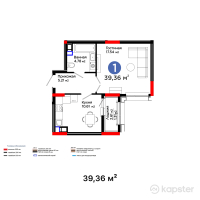 ЖК GreenLine.Silva — 1-ком 39.4 м² (от 18,932,160 тг)