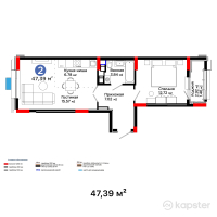 ЖК GreenLine.Silva — 2-ком 47.4 м² (от 22,225,910 тг)