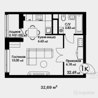 ЖК Amanat — 1-ком 32.7 м² (от 14,710,500 тг)