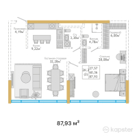 ЖК  Hyde Premium Tower — 2-ком 87.9 м² (от 60,935,490 тг)