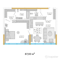 ЖК  Hyde Premium Tower — 2-ком 87.9 м² (от 60,935,490 тг)