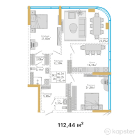 ЖК  Hyde Premium Tower — 3-ком 112.4 м² (от 77,920,920 тг)