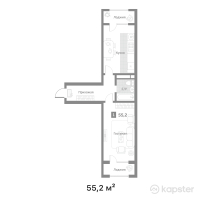 ЖК 12 месяцев — 2-ком 55.2 м² (от 33,948,662 тг)