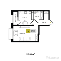 ЖК Turar — 1-ком 37.8 м² (от 13,611,600 тг)