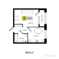 ЖК Turar — 1-ком 38.1 м² (от 13,723,200 тг)